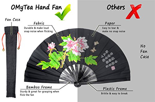 Large Folding Hand Fan with Fabric Case - Black Peony Rave & Festival Fan