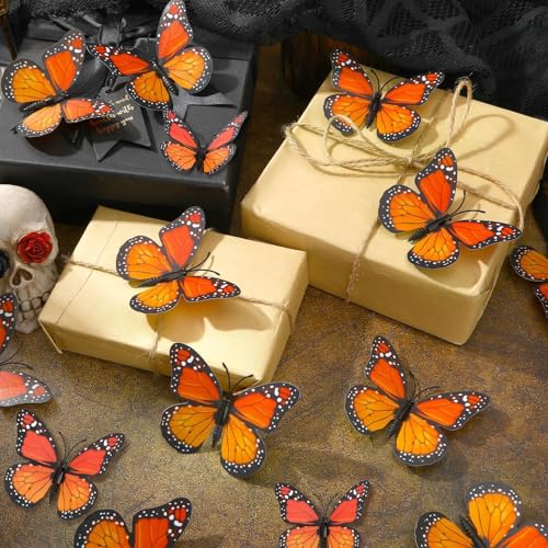 Monarch Butterfly Decorations Set - Fake Orange 4.5-12cm, 30 pcs