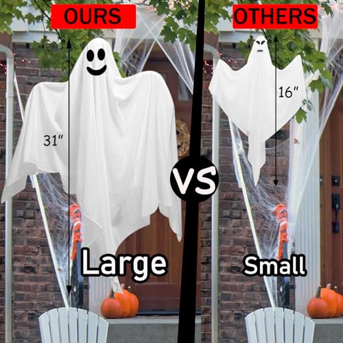 Halloween Flying Ghost Decorations Set - 4 Outdoor Hanging Ghosts, 31 Inches