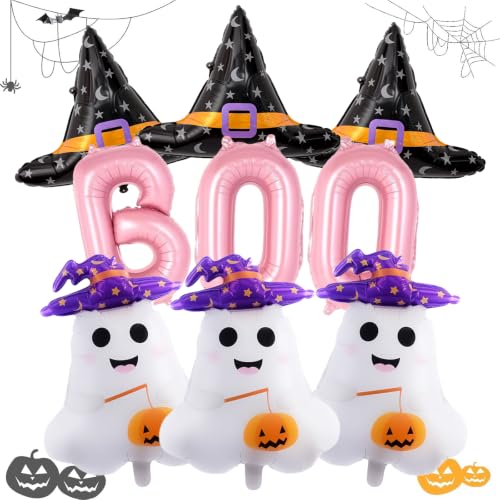 Halloween Balloon Set with Ghost & Witch Hat Foil Balloons - Pink Party Decorations
