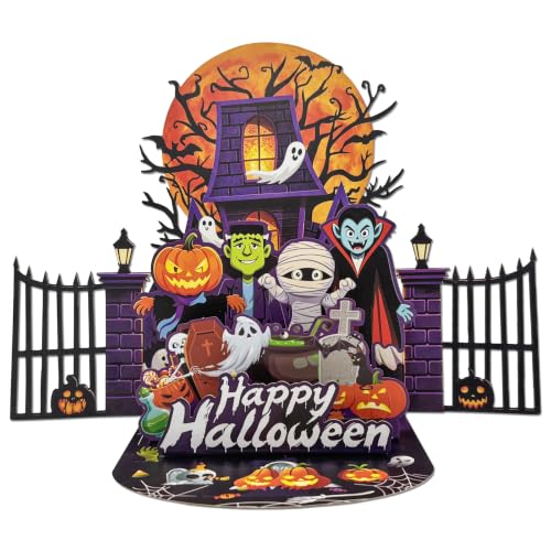 Pop Up Halloween Greeting Card with Envelope for Kids & Adults - 3D Haunted Scene