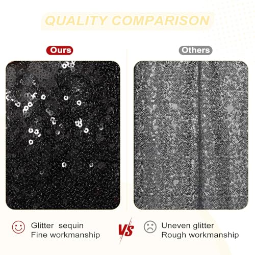 PartyDelight 14ft Black Sequin Table Skirt - Long Shimmering Buffet Decor
