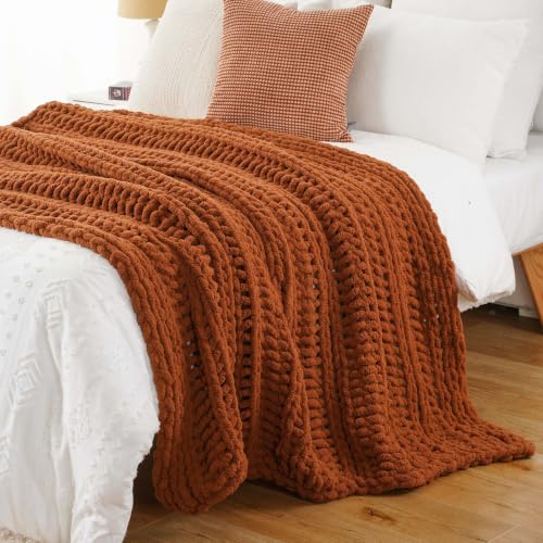 Caramel 50x60 Inch Chunky Knit Throw Blanket for Couch & Bed - Fall Decor