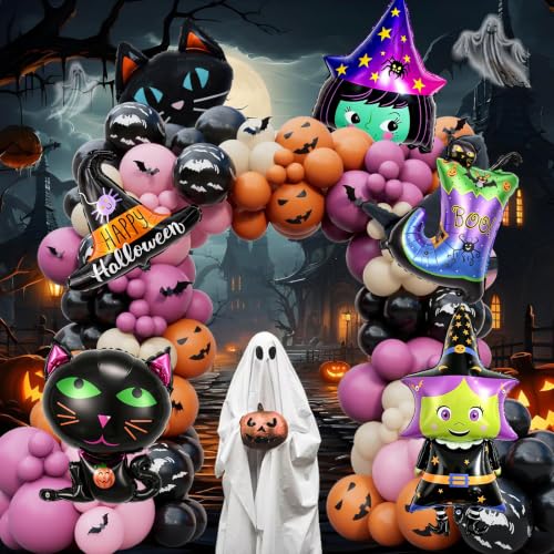 Halloween Balloons Set with Witch Hat, Cat, Boots & Witch Head - Hat Variation