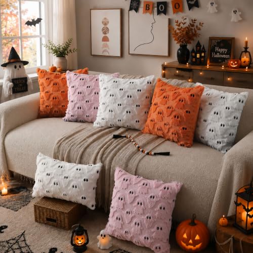 Halloween Pillow Covers 18x18 Inch Ghost White Black Pack of 2 - Fall Decor