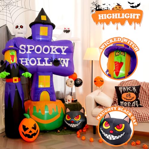 Purple 8FT Halloween Inflatable Witch with LED Lights Outdoor Decoration