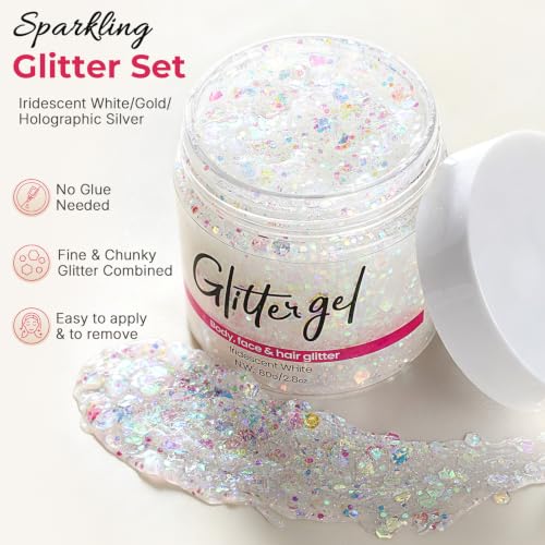 3 Colors Body Glitter Face Glitter Gel Set - Long-Lasting Shimmer, 240g