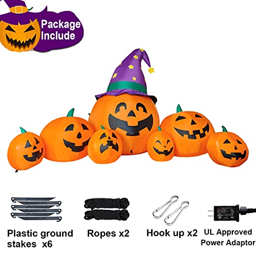 Inflatable Halloween Decorations - 8.2 Ft Pumpkin Witch Hat Yard Decor with LED Lights