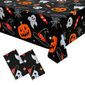 Halloween Plastic Tablecloth 2 Pack - Black with Pumpkin Print, 54 x 108 Inch Disposable Party Decor