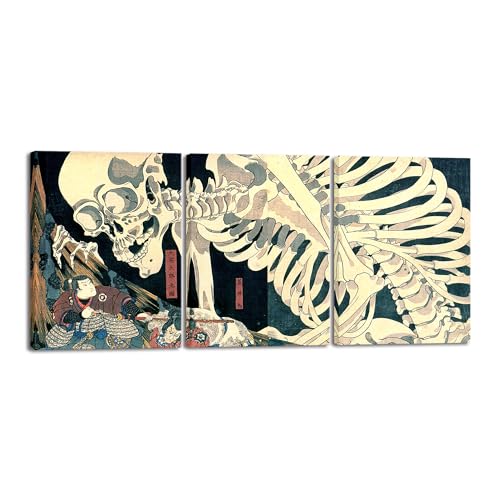 Witch and Skeleton Ukiyo-E Canvas Wall Art Set - 12x16 Inches Unframed - Home Decor