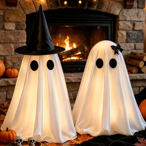 Indoor Halloween Ghost Decorations Set - Spooky Light-Up Ghosts, 2 Pack