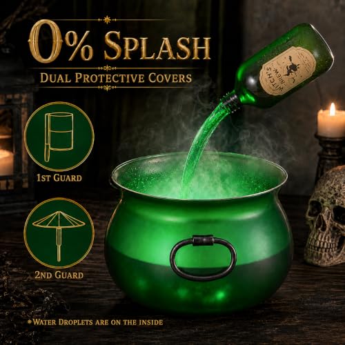 Halloween Magic Cauldron with Floating Potion Bottles, Fog & Glow Effect