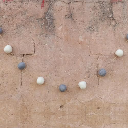 Premium Wool Felt Christmas Garland - Handmade Holiday Decor, 96 Inches - Grey & Off White