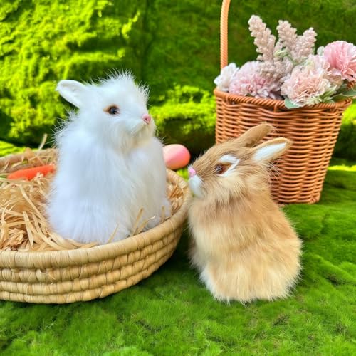 Realistic Furry Easter Bunny Decorations Set of 2 - Lifelike Home & Party Decor