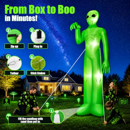 Giant 12FT Halloween Inflatable Alien with Bright LEDs & Powerful Blower for Outdoor Yard Decoration