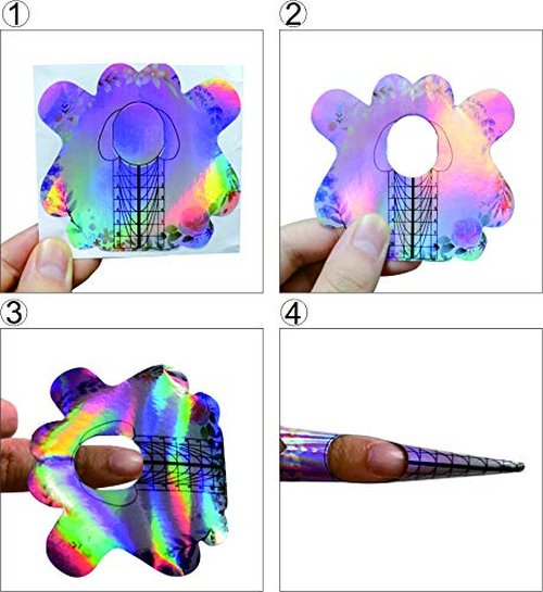 BeautyLeader 500PCS Stiletto Nail Tips Laser Nail Forms Gel Polish Extension Forms Acrylic Tips Nail Art Decoration DIY Nail Gel Curl