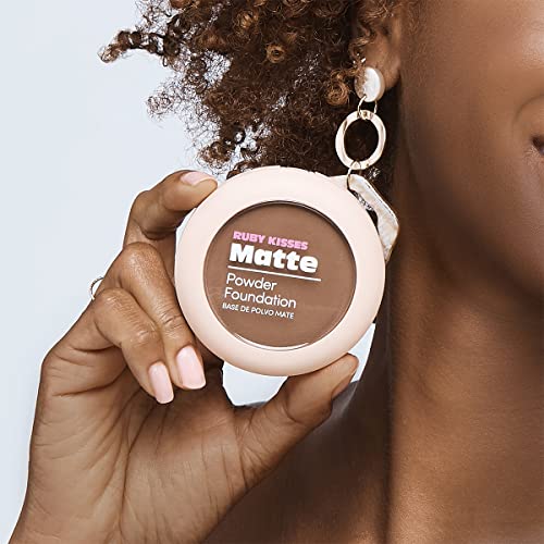 Ruby Kisses Matte Powder Foundation Ebony 0.35oz Full Coverage with Sponge & Mirror - 8 Shades