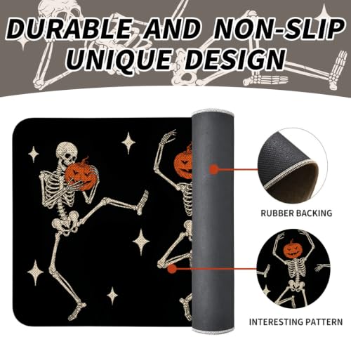 Halloween Skeleton Pumpkin Kitchen Mat Set of 2 Non Slip Washable Rug Decor
