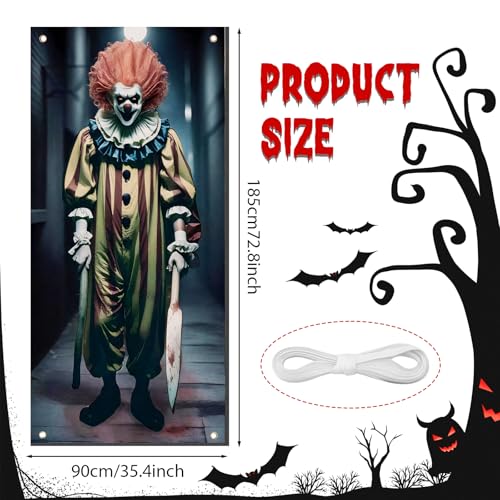 Halloween Scary Clown Door Cover Banner for Indoor Outdoor Party Decor - 72 x 35 Inches