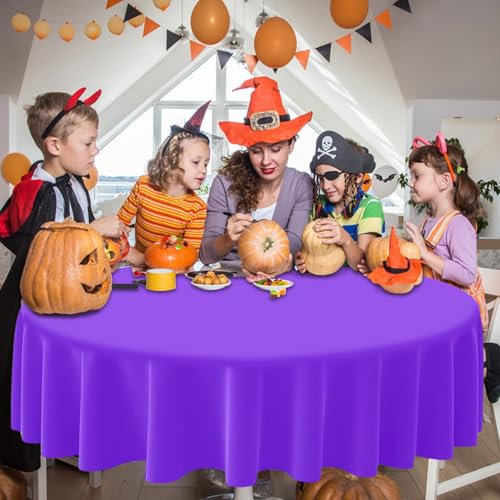 Halloween Disposable Plastic Tablecloth 12pcs - Round 84-inch Waterproof Cover with Color Options