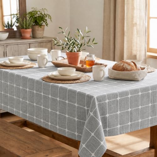 Horaldaily Rustic Plaid Table Cloth - Gray 60x84 Inch Rectangular Home Decor