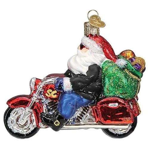 Biker Santa Glass Blown Ornament - Handcrafted Christmas Tree Decoration