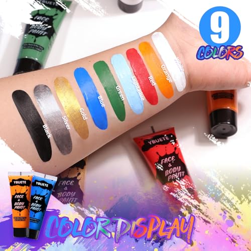 Multicolor Face & Body Paint Set - 9 Colors for Halloween Cosplay & Art