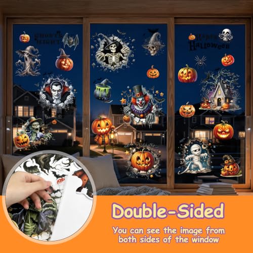 Halloween Window Clings Skeleton Pumpkin Stickers - Ghost Black 22pcs