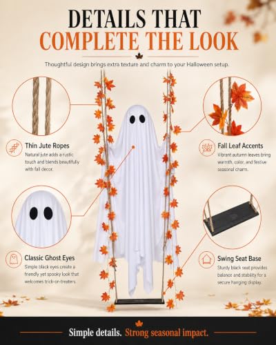 Swinging Ghost Halloween Decor for Outdoor Tree and Yard Display