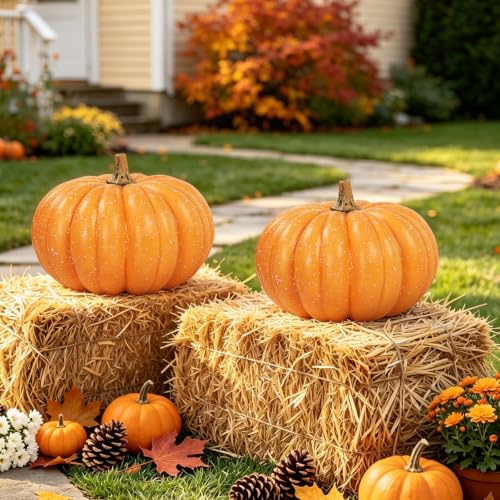 Artificial Foam Pumpkin Large 9.5 x 10.1 Inches - Rustic Fall Decor