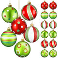 24 Pcs Christmas Ball Ornaments - Lime Green & Red Polka Dots & Stripes, 2.36 Inch Holiday Decorations with Ropes - Variation of 24