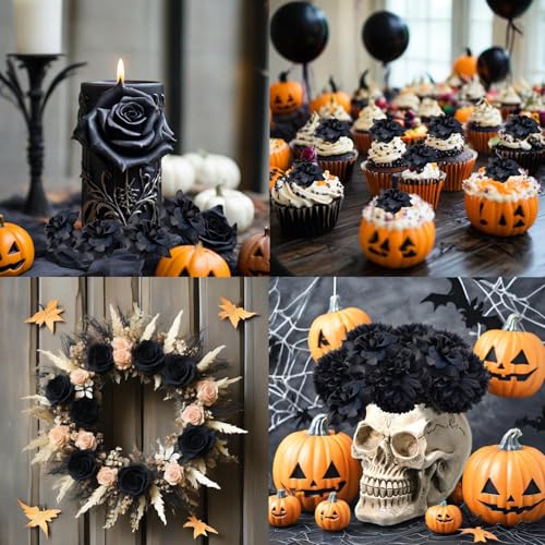 55PCS Mini Fake Black Roses Artificial Flowers for Decor, Crafts & Weddings