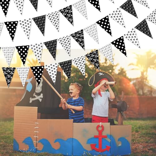 Pirate Banner Flags Party Decorations - 49ft Pirate Triangle Bunting & Garlands, 60pcs