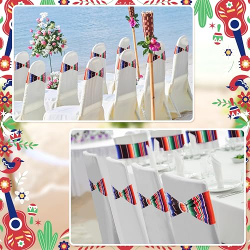 Newwiee 108 Pcs Mexican Party Decorations Set - Colorful Table Runner & Chair Sashes