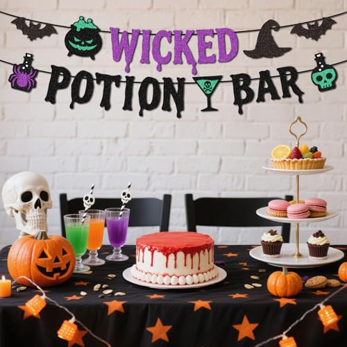Halloween Bar Banner with Glitter Potion Icons - Pre-Strung Party Decor