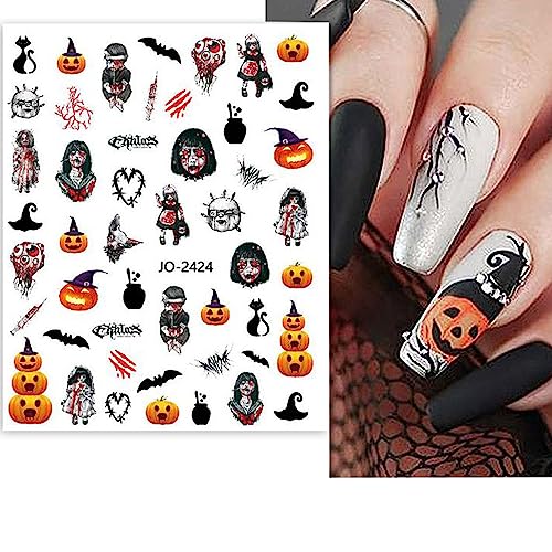 Halloween Nail Art Stickers Decals - 6 Sheets Pumpkin Ghost Witches Design