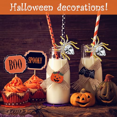 Halloween Spider Napkin Rings Set - Rhinestone Metal Table Decor, 6 Pieces