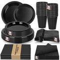 Black Disposable Plates for 30 Guests Party Supplies Set - Black