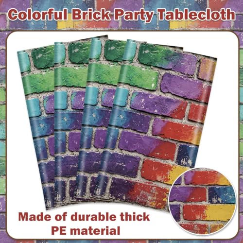 Colorful Brick Tablecloth Set for Parties - Waterproof & Reusable, 4 Pack, 51 x 86 Inches