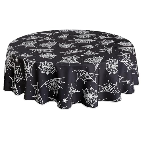 60-Inch Round Halloween Spider Web Waterproof Tablecloth - Black