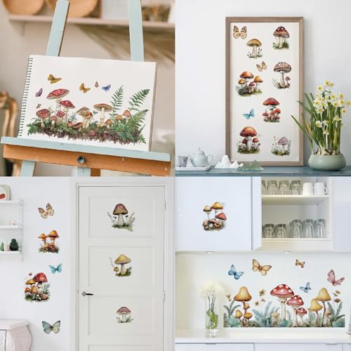 8 Sheets Mushroom Window Stickers - Translucent Waterproof Wall Decals for Bedroom Home & Restaurant