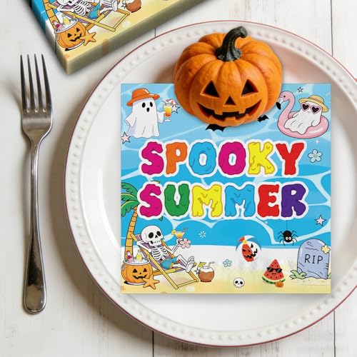 Summer Halloween Party Napkins - Ghost & Palm Tree Design, 50 Pcs