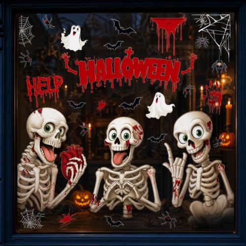 Halloween Window Clings Skeleton Blood Ghost Spider Decorations - Halloween-1