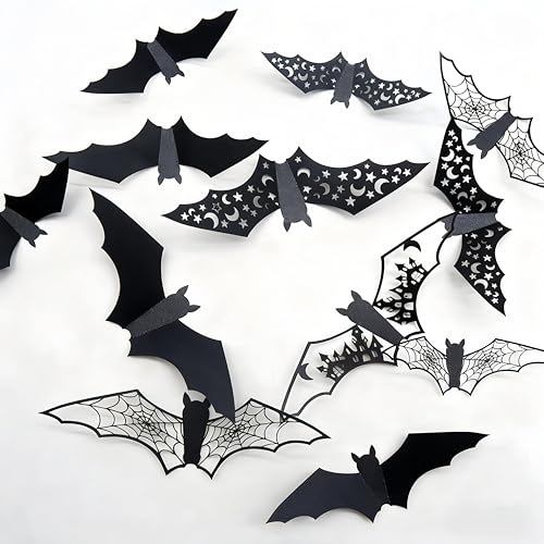 Halloween Bat Wall Decals - 24pcs 3D Self-Adhesive PVC Stickers for Party Decor