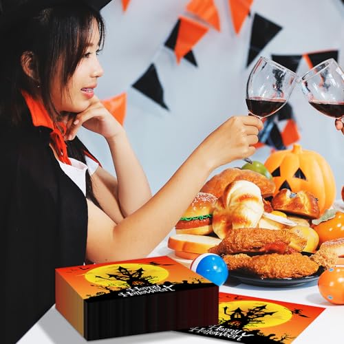 80Pcs Halloween Paper Napkins - Spooky Black and Orange Table Decor