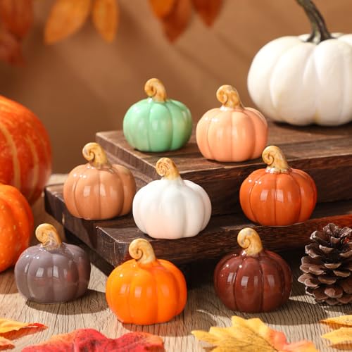 Mini Ceramic Pumpkin Decor Set - Fall Tabletop Accents, 2 Inch