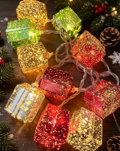 Battery Powered Christmas String Lights with Gift Box Design - 6.8 Feet, 10 LEDs, 8 Modes