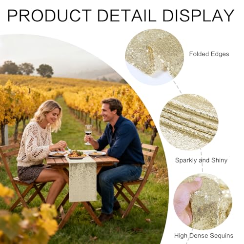 Champagne Sequin Table Runner 12x72 Inches for Wedding & Party Decor - 10 Pack