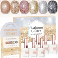 Double Rhythm Glitter Gel Polish Set - 6 Colors, 15ml Full Size Kit with Display - Platinum Glitter Variation