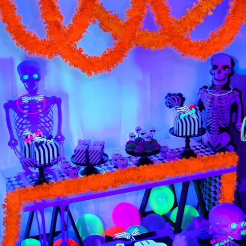 Neon Pumpkin Halloween Garland - 26ft Fluorescent Tinsel Decor with Pumpkins - Variation of THIS listing